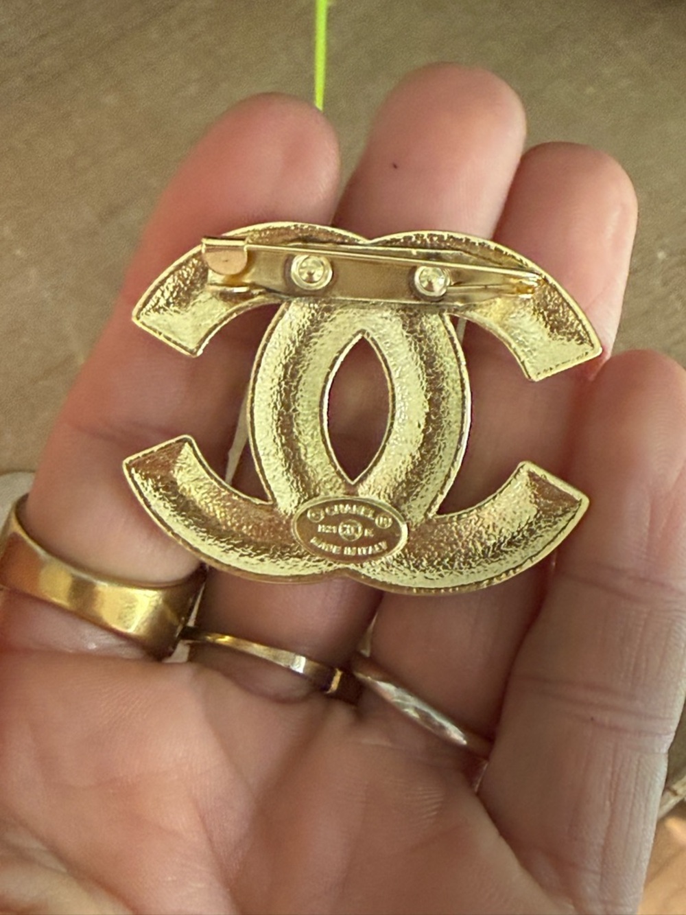 Gold Tone & Faux Pearl Double C Style Brooch – Classic Statement - Picture 6 of 7